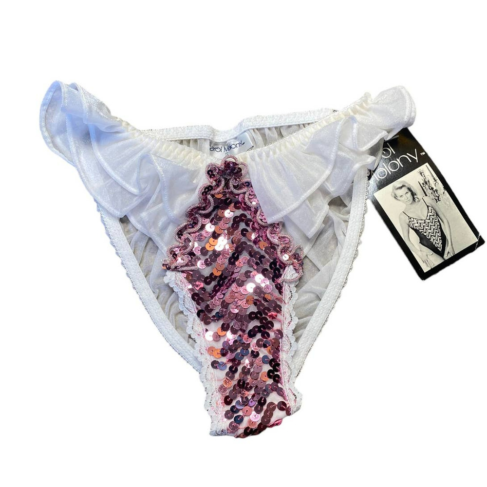 NEW Vintage Carol Malony Pink Sequin Ruffle Panties Small Deadstock - Picture 1 of 6